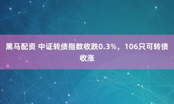 黑马配资 中证转债指数收跌0.3%，106只可转债收涨