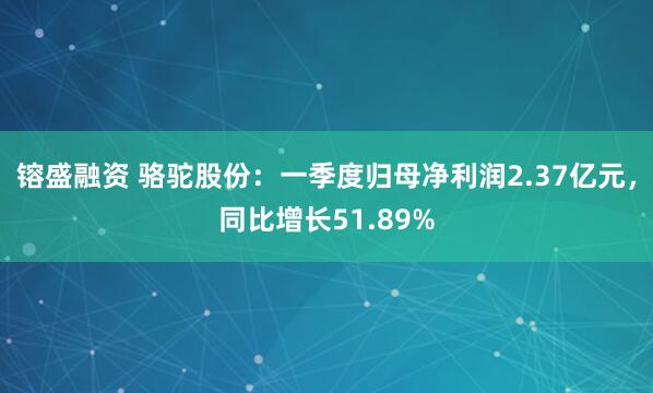镕盛融资 骆驼股份：一季度归母净利润2.37亿元，同比增长51.89%
